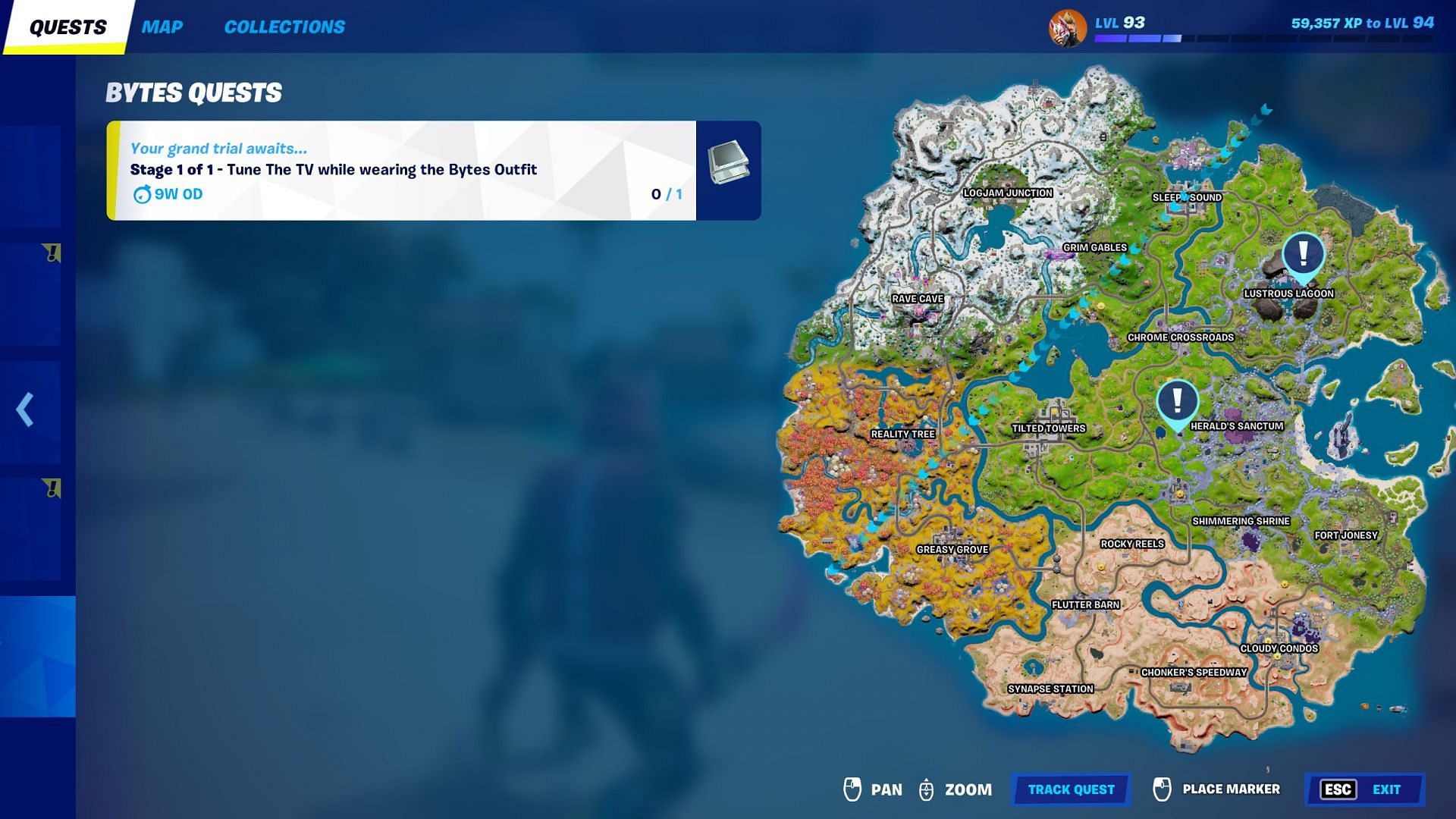 These two locations show where to tune the TV in Fortnite (Image via Epic Games)